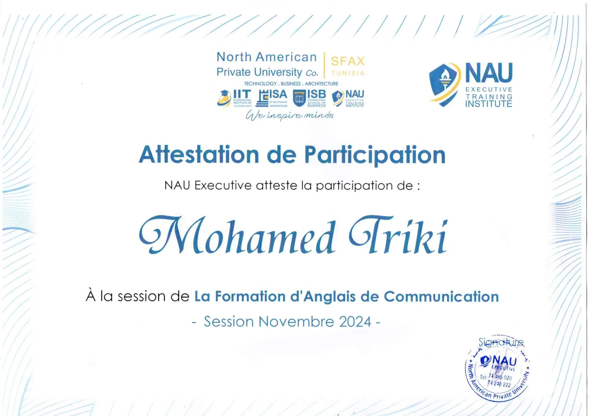 English for Communication Training – certificate